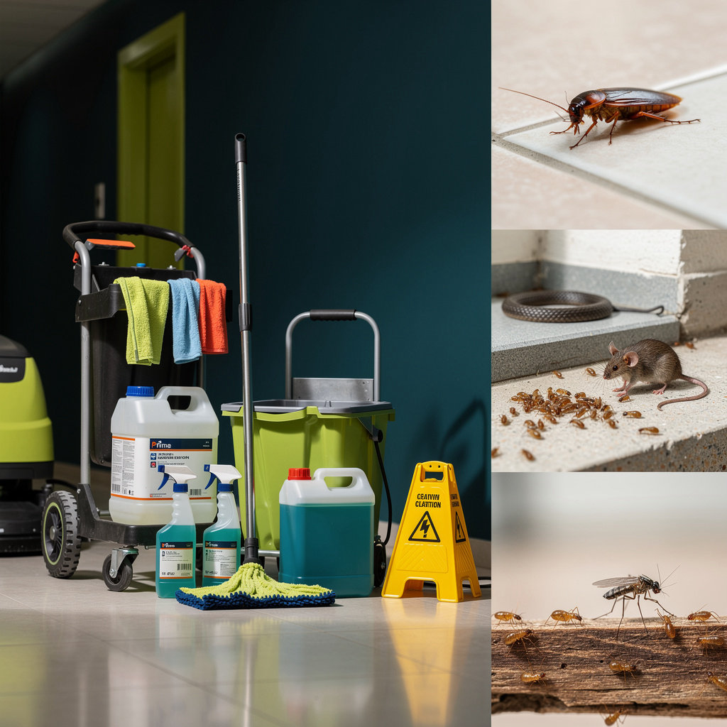 Pest control technician inspecting property